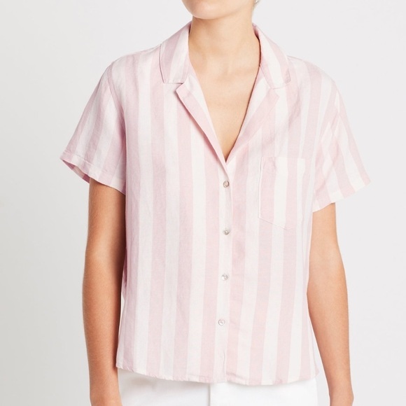 Rails Zuma Petal Stripe Shirt Short Sleeve Button Down Pink White Wide Stripe M - Picture 7 of 13